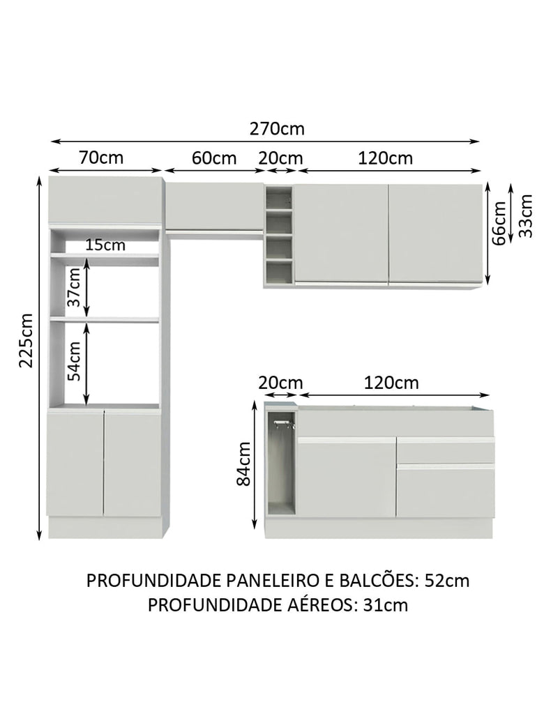 Armário de Cozinha Completa 270cm Branco Jade Madesa 09