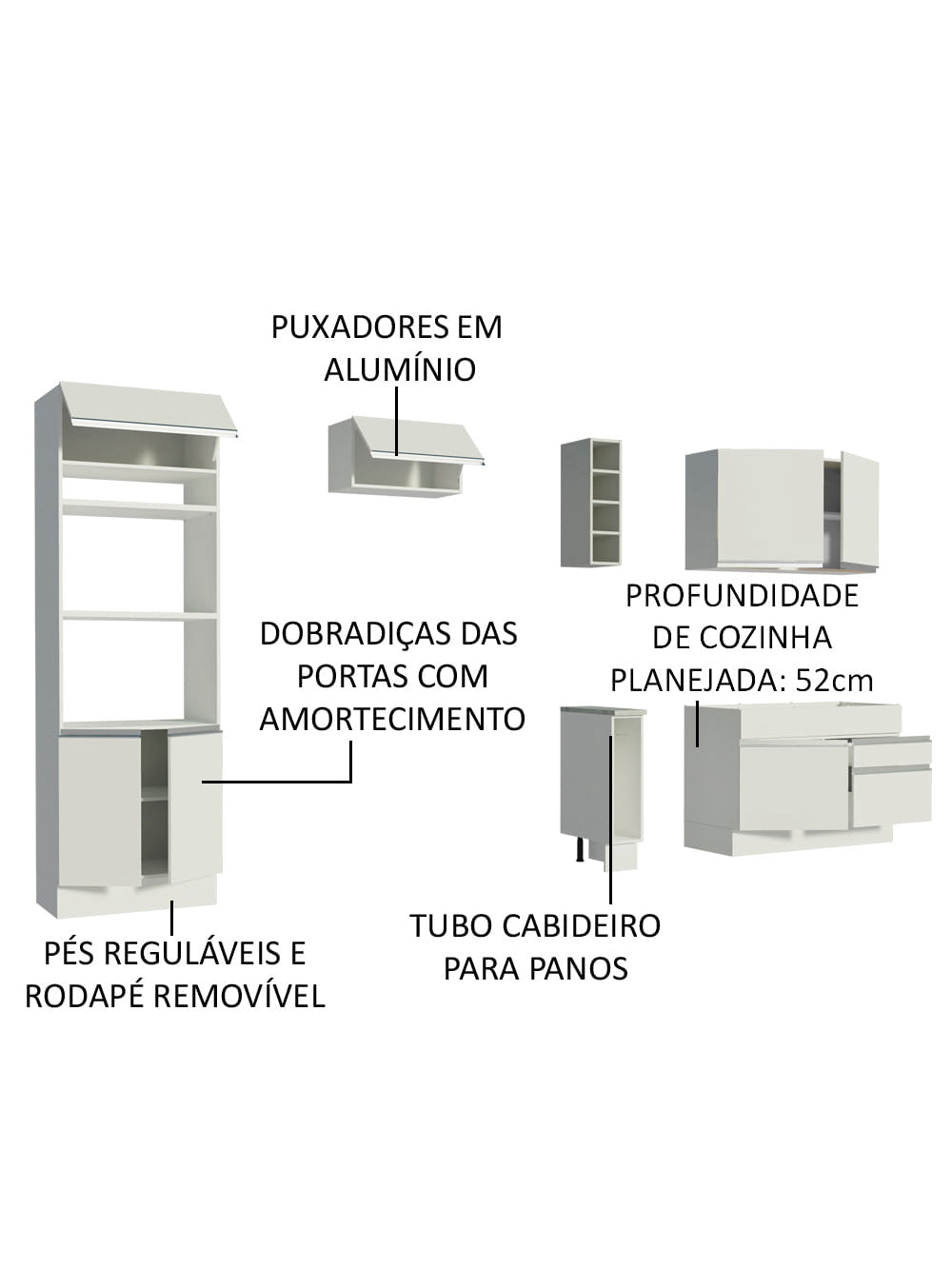 Armário de Cozinha Completa 270cm Branco Jade Madesa 09