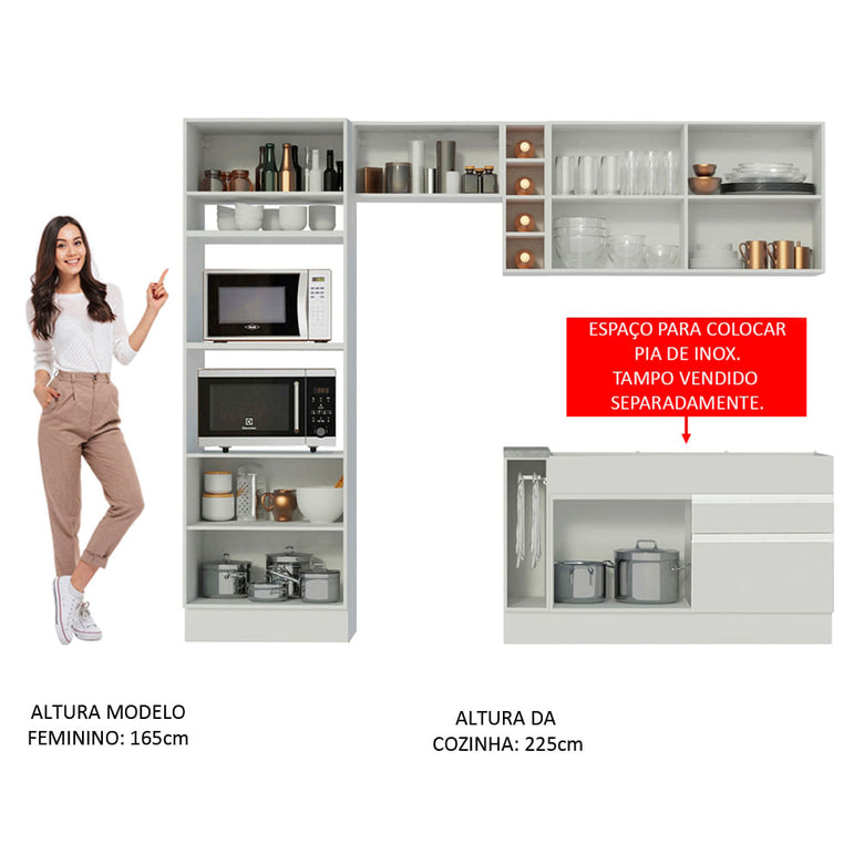 Armário de Cozinha Completa 270cm Branco Jade Madesa 09