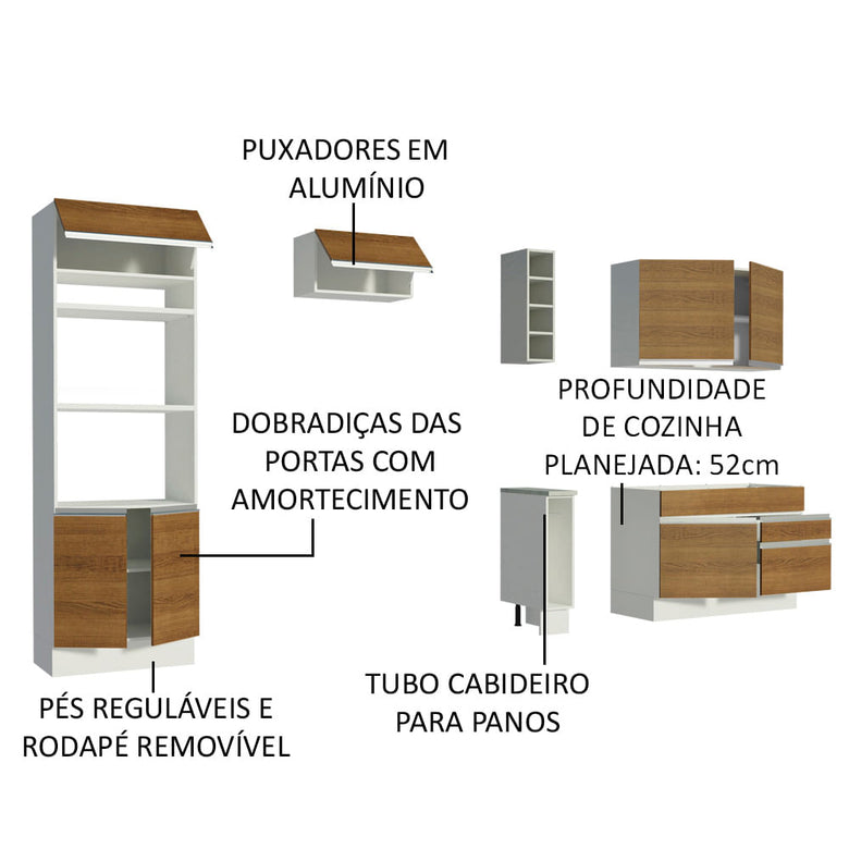 Armário de Cozinha Completa 270cm Branco/Rustic Jade Madesa 09