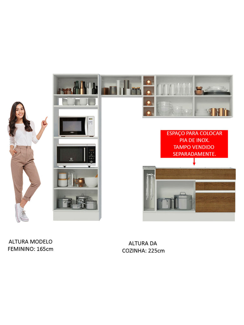 Armário de Cozinha Completa 270cm Branco/Rustic Jade Madesa 09