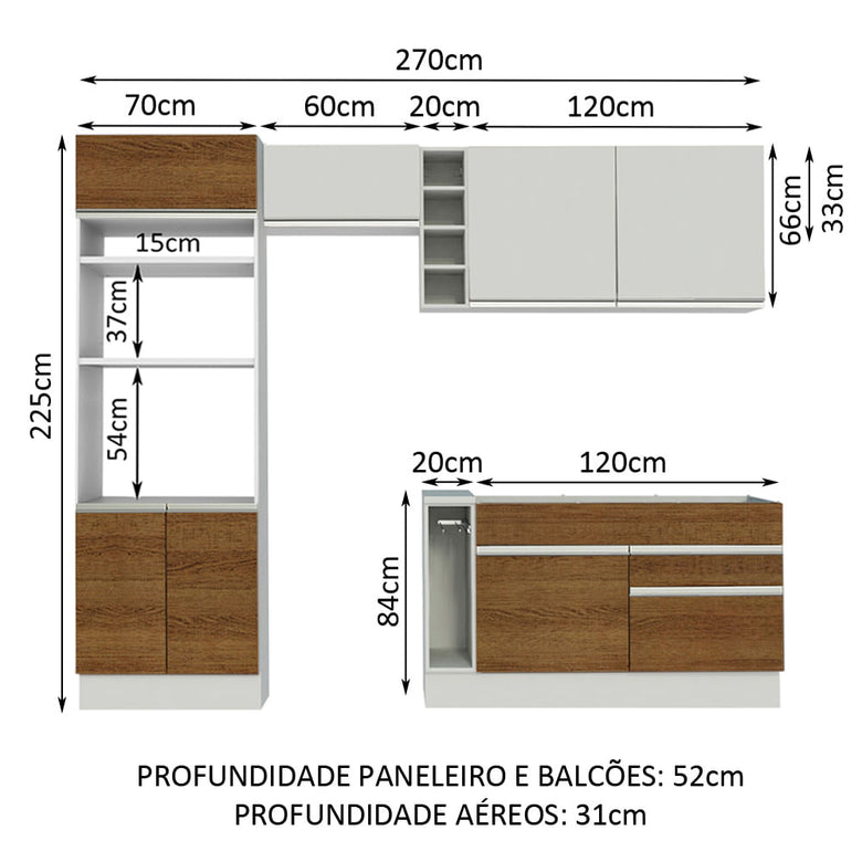 Armário de Cozinha Completa 270cm Branco/Rustic/Branco Jade Madesa 09