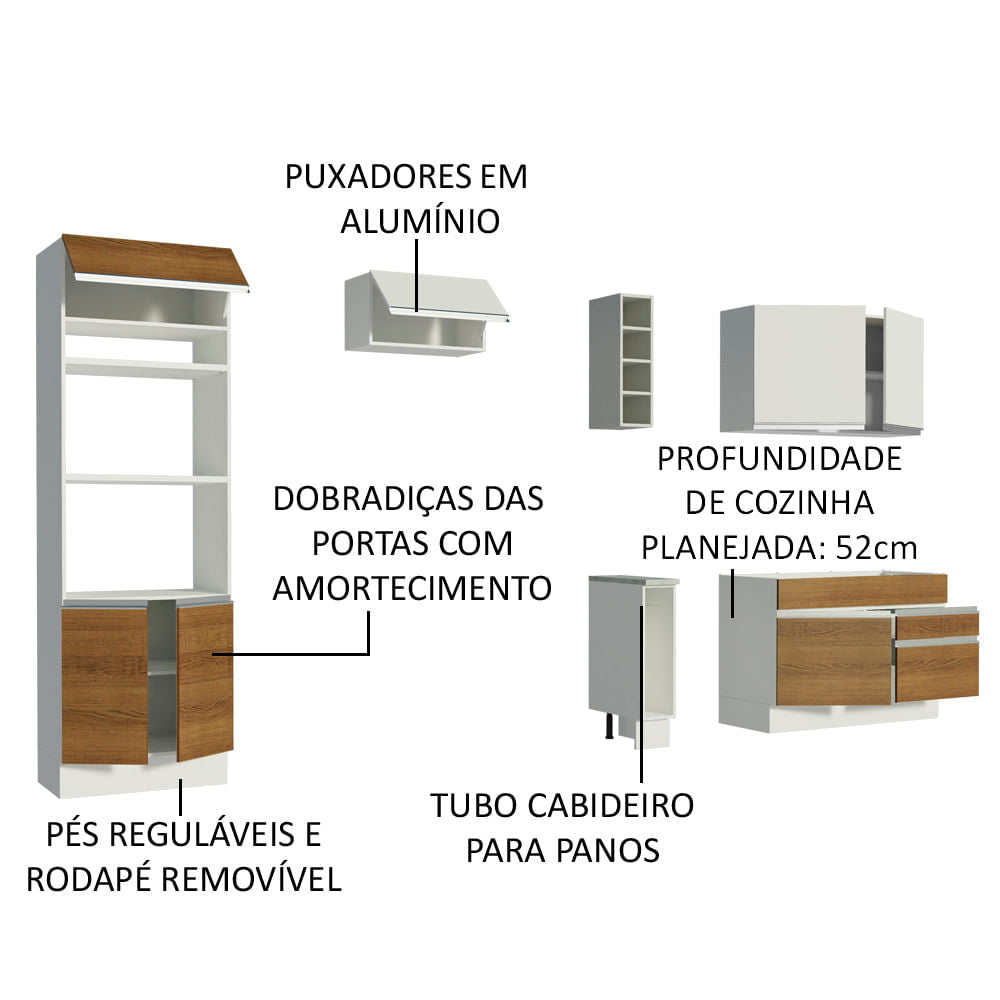 Armário de Cozinha Completa 270cm Branco/Rustic/Branco Jade Madesa 09
