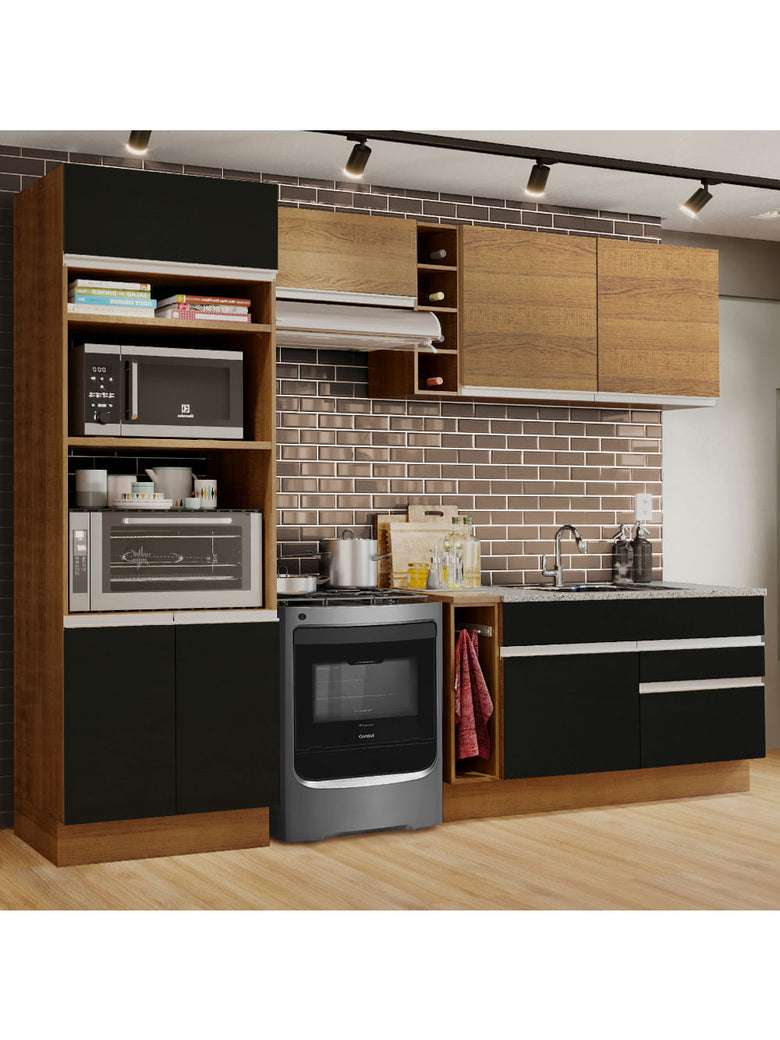 Armário de Cozinha Completa 270cm Rustic/Preto/Rustic Jade Madesa 09