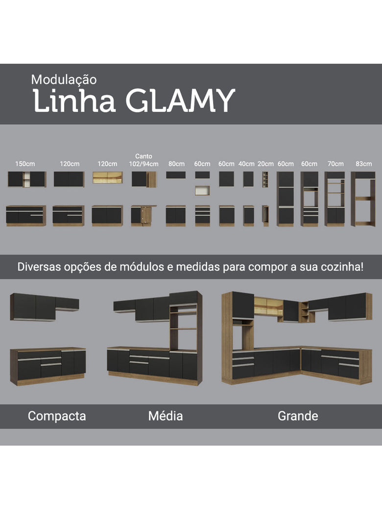 Armário de Cozinha Completa 270cm Rustic/Preto/Rustic Jade Madesa 09