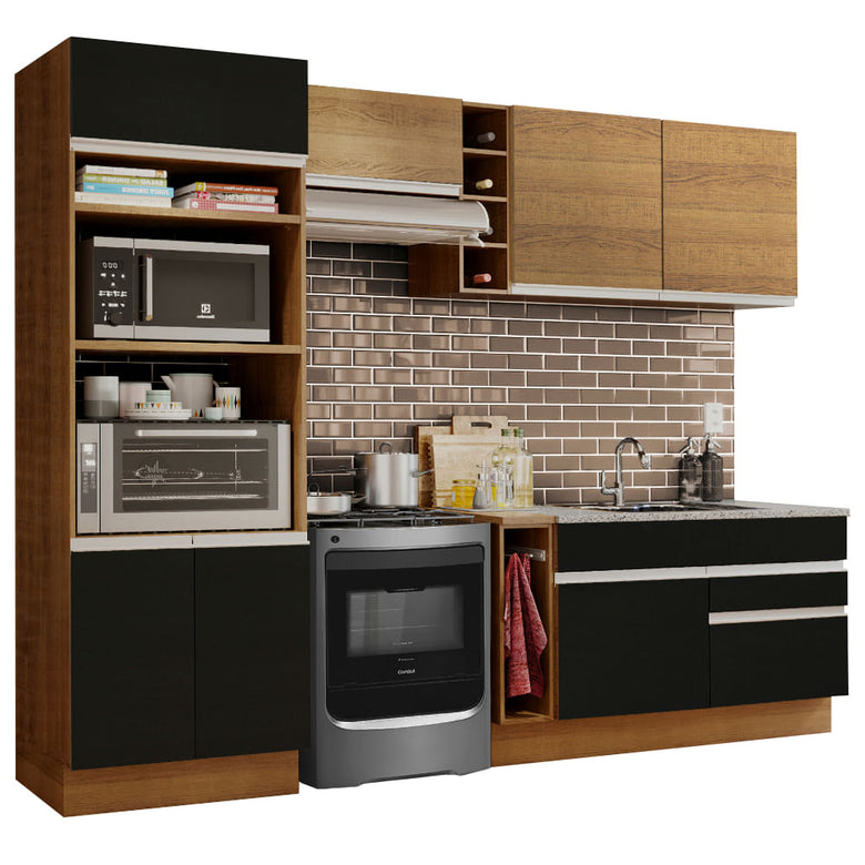 Armário de Cozinha Completa 270cm Rustic/Preto/Rustic Jade Madesa 09