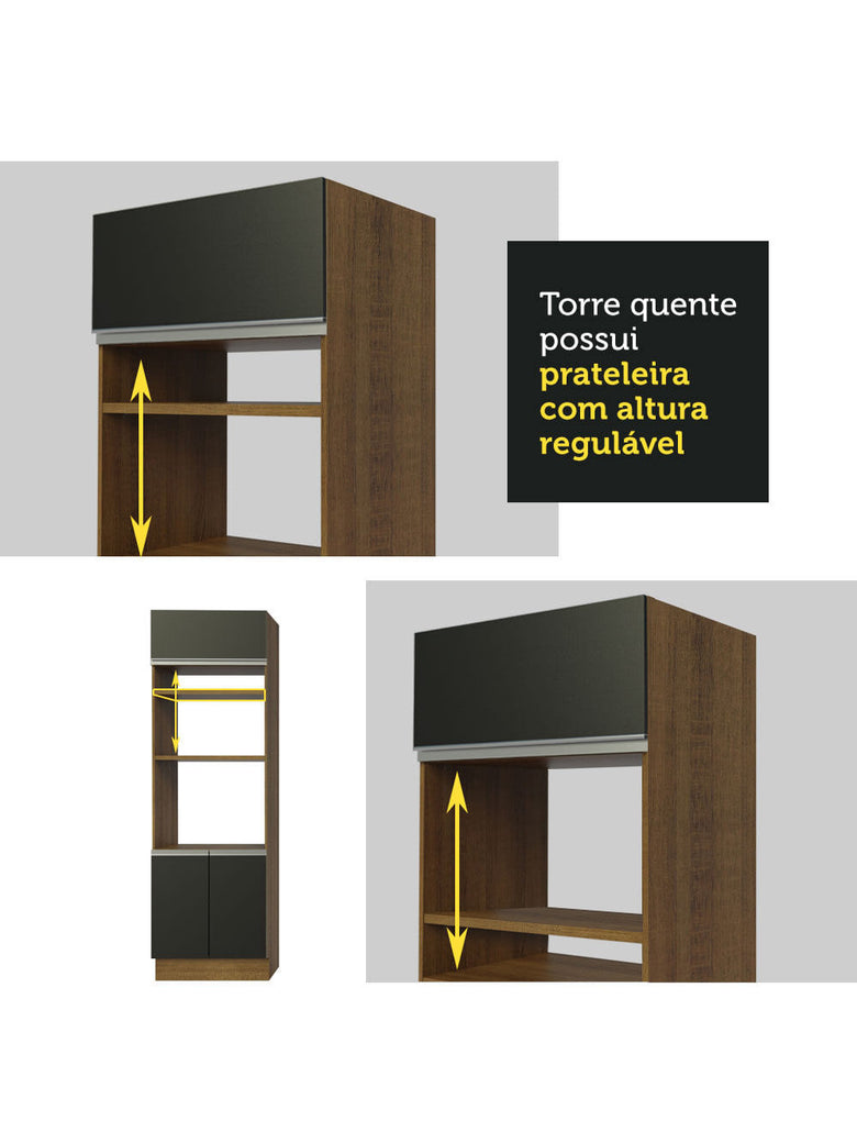 Armário de Cozinha Completa 270cm Rustic/Preto/Rustic Jade Madesa 09