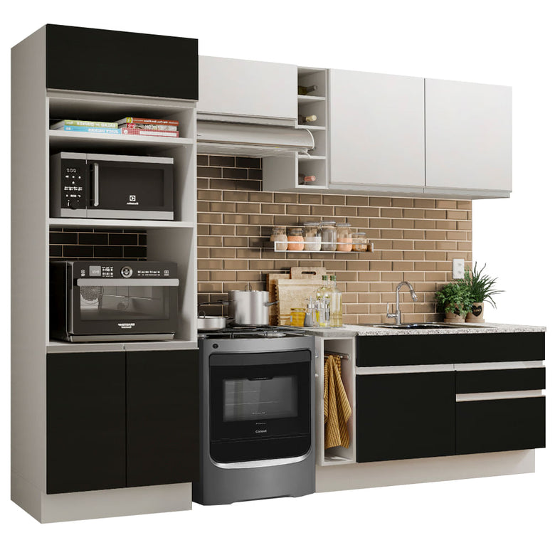 Armário de Cozinha Completa 270cm Branco/Preto/Branco Jade Madesa 09