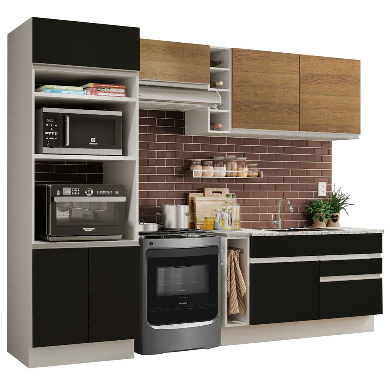 Armário de Cozinha Completa 270cm Branco/Preto/Rustic Jade Madesa 09