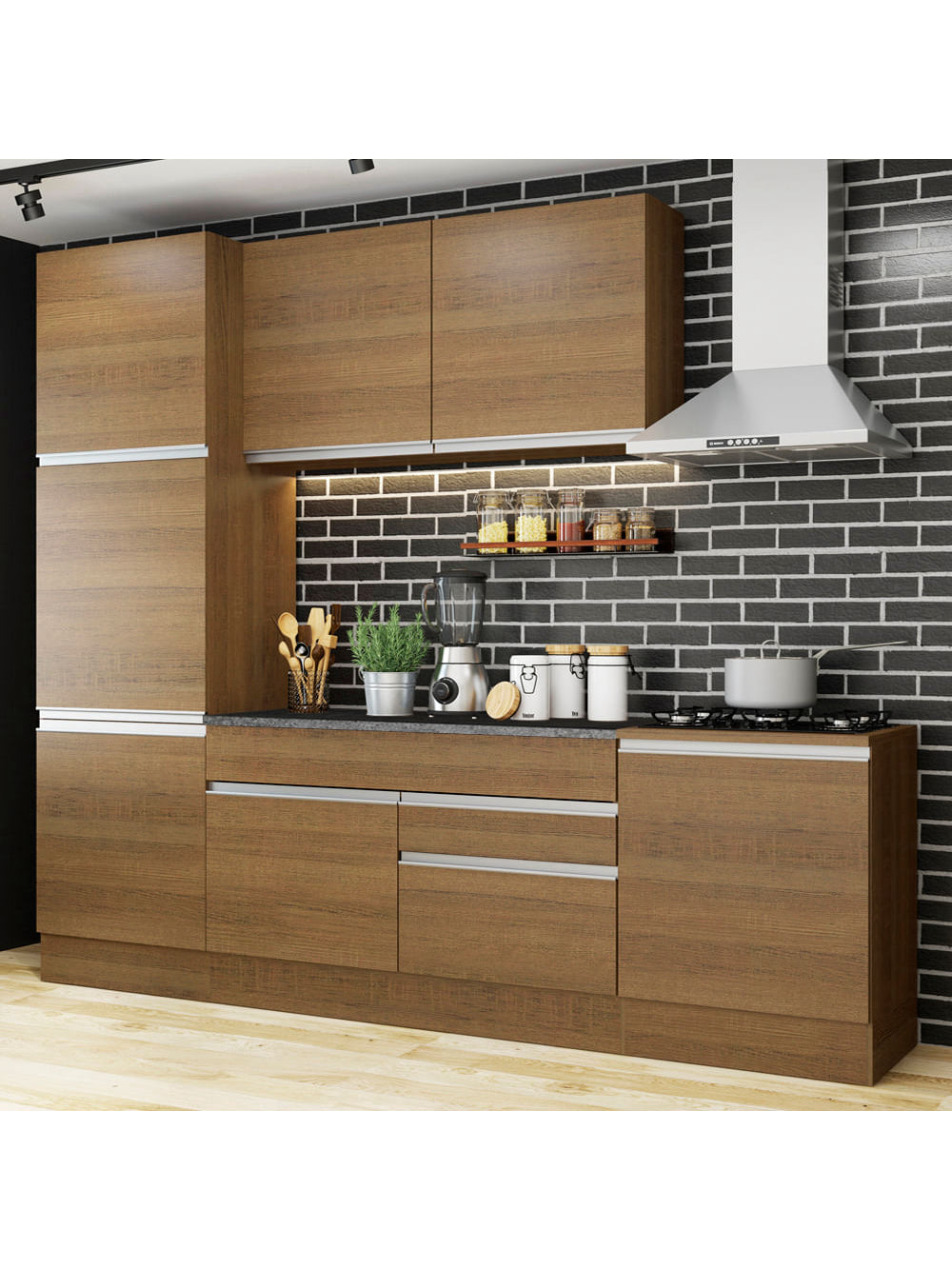 Armário de Cozinha Completa 240cm Rustic Bari Madesa 01 - Rustic