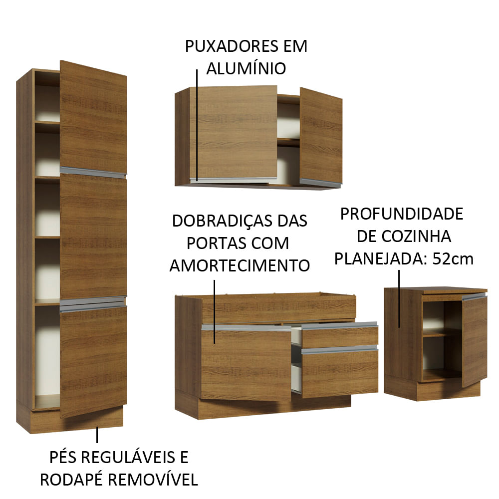 Armário de Cozinha Completa 240cm Rustic Bari Madesa 01