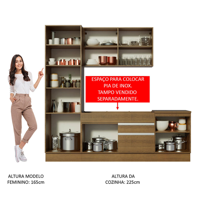 Armário de Cozinha Completa 240cm Rustic Bari Madesa 01