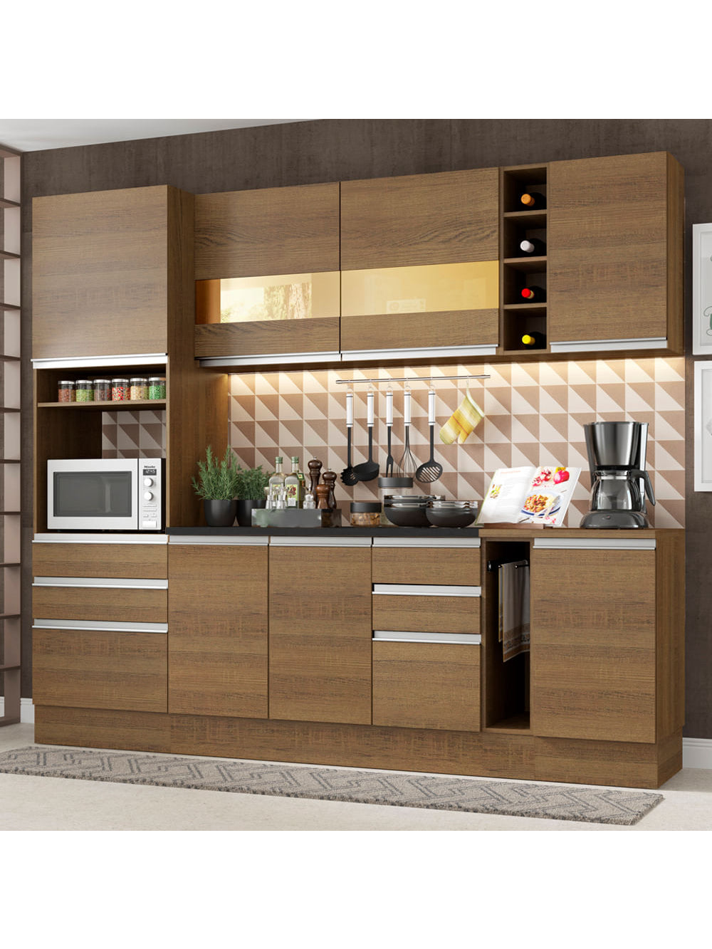 Armário de Cozinha Completa 240cm Rustic Lazio Madesa 02 - Rustic