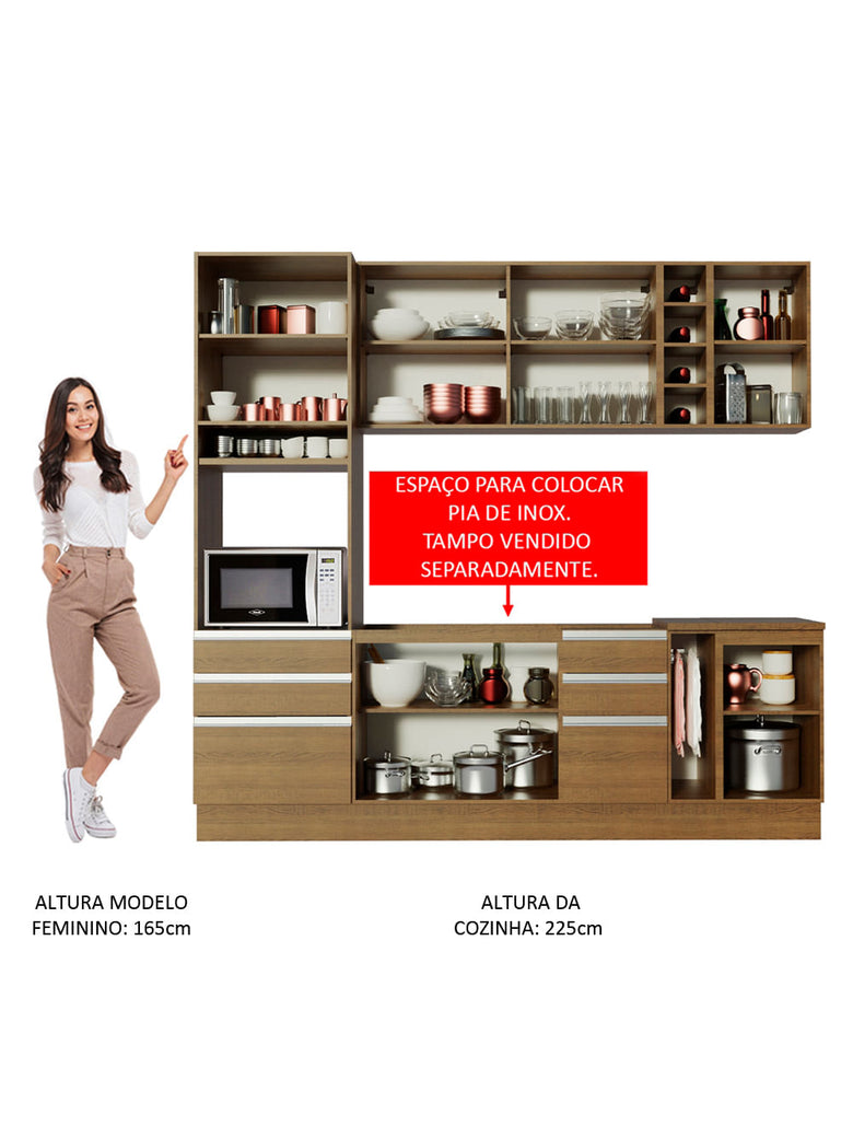 Armário de Cozinha Completa 240cm Rustic Lazio Madesa 02