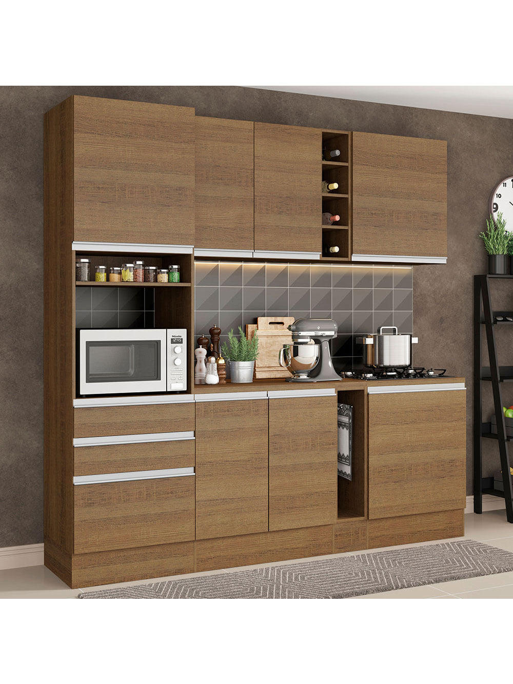 Armário de Cozinha Completa 220cm Rustic Áquila Madesa 04 - Rustic