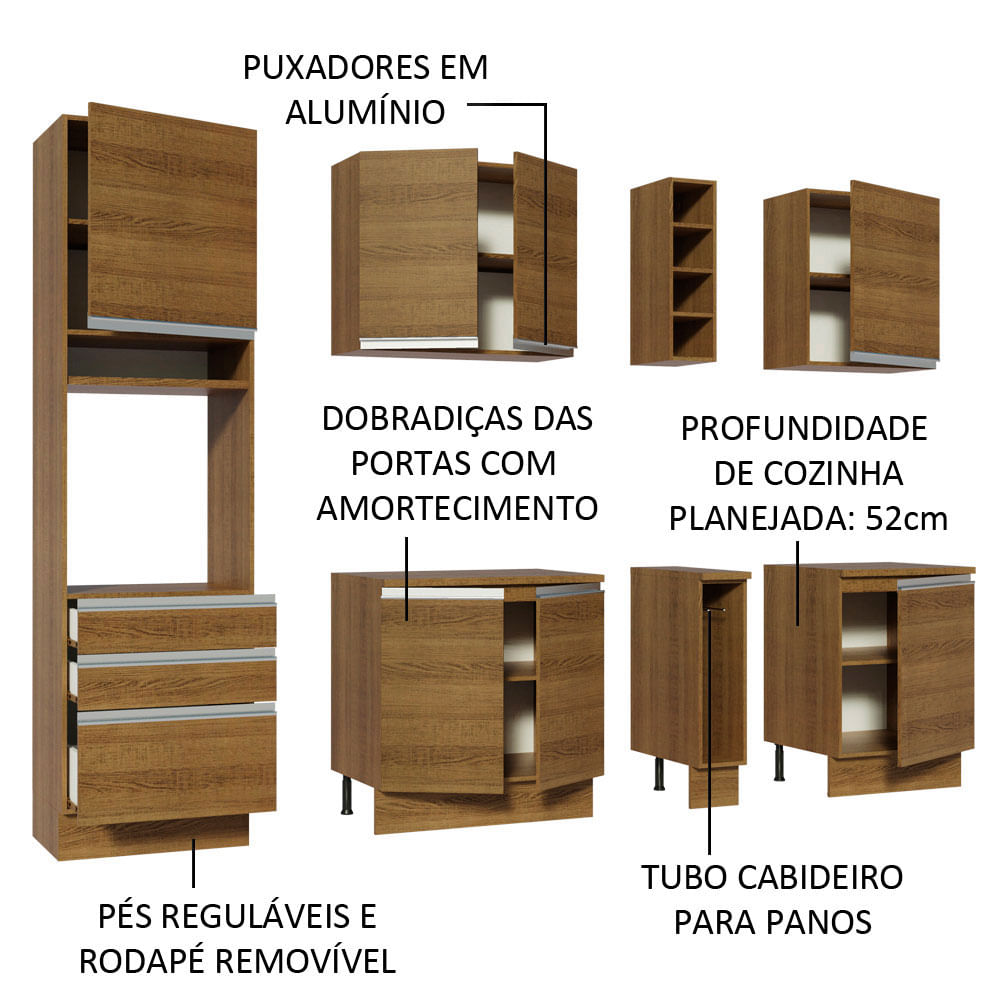 Armário de Cozinha Completa 220cm Rustic Áquila Madesa 04