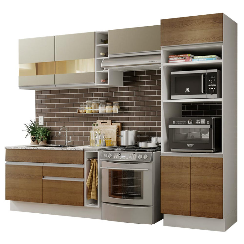 Armário de Cozinha Completa 290cm Branco/Rustic/Crema Cristal Madesa 09