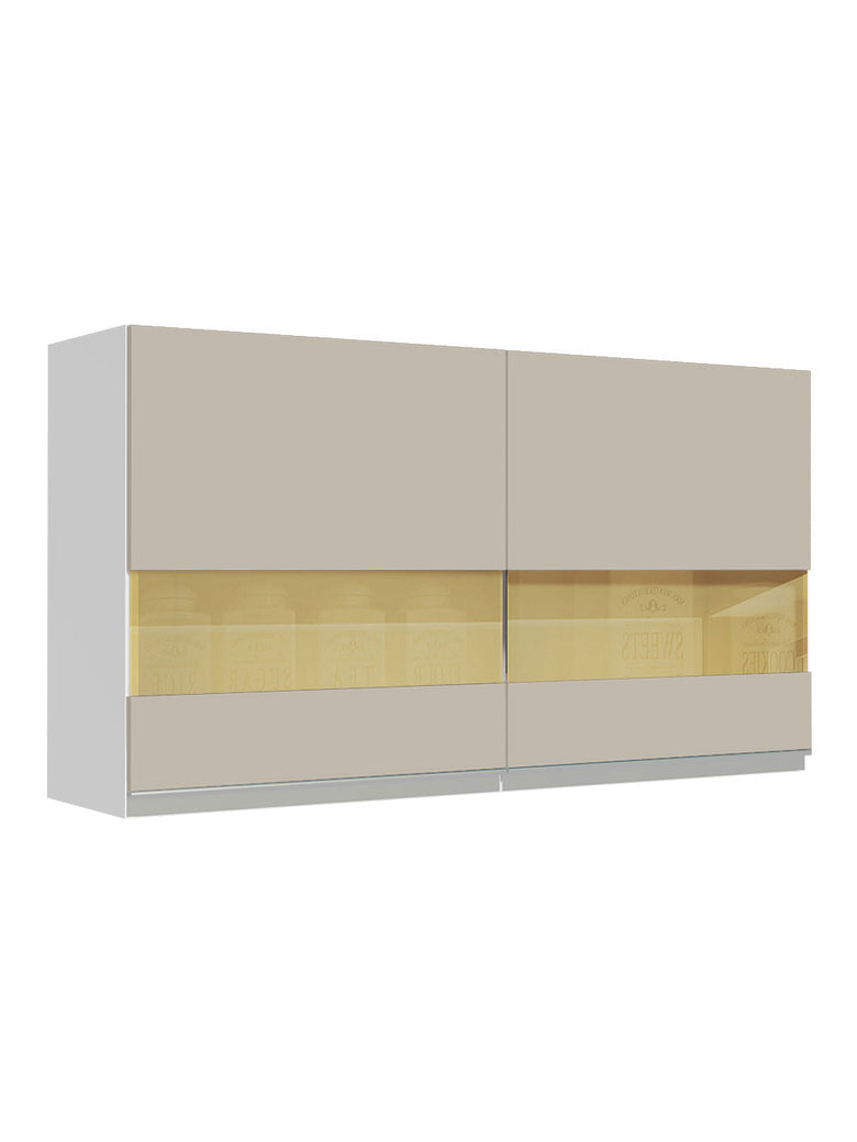 Armário Aéreo Madesa Glamy 120 cm 2 Portas com Vidro Branco/Crema