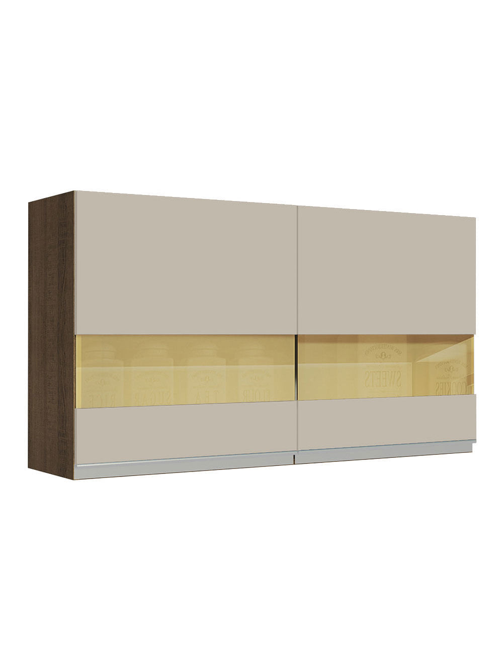 Armário Aéreo Madesa Glamy 120 cm 2 Portas com Vidro Rustic/Crema - Rustic/Crema