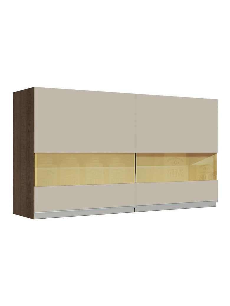 Armário Aéreo Madesa Glamy 120 cm 2 Portas com Vidro Rustic/Crema