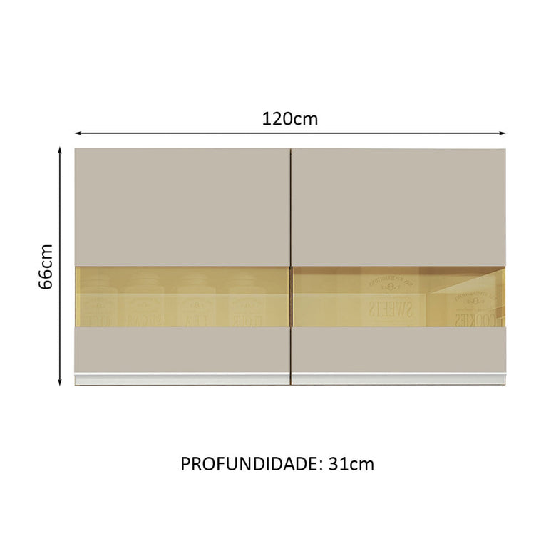 Armário Aéreo Madesa Glamy 120 cm 2 Portas com Vidro Rustic/Crema