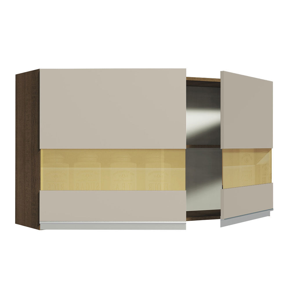 Armário Aéreo Madesa Glamy 120 cm 2 Portas com Vidro Rustic/Crema