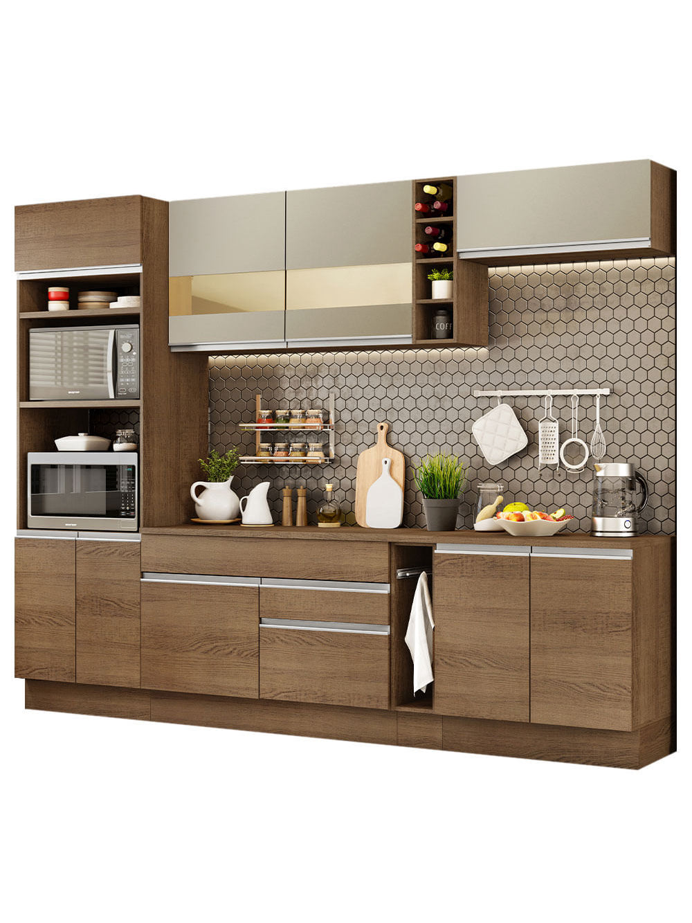 Armário de Cozinha Completa 290cm Rustic/Crema Vicenza Madesa 11 - Rustic/Rustic/Crema