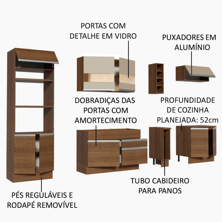 Armário de Cozinha Completa 290cm Rustic/Crema Vicenza Madesa 11