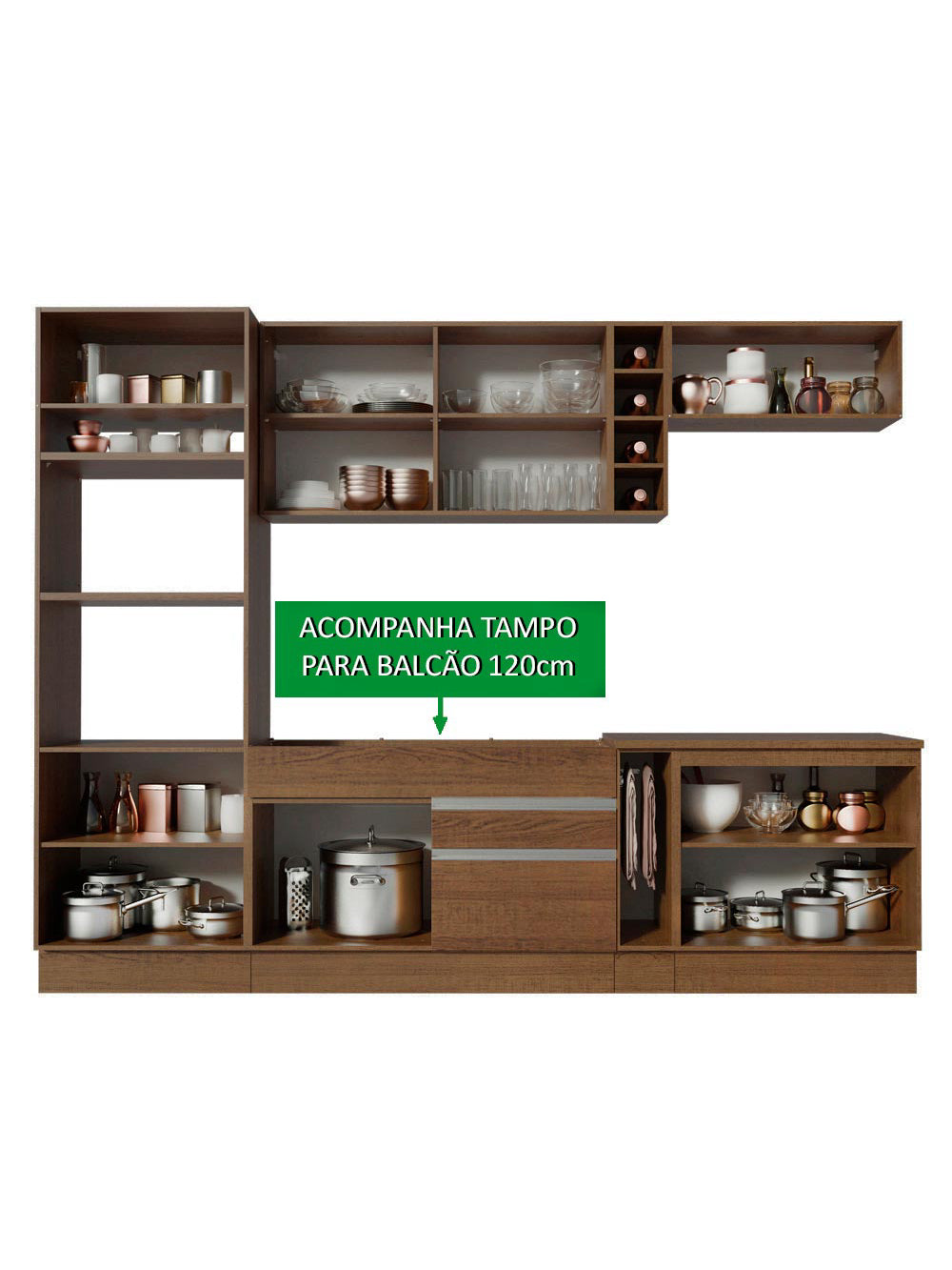 Armário de Cozinha Completa 290cm Rustic/Crema Vicenza Madesa 11