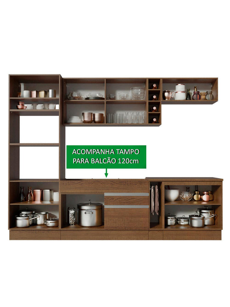 Armário de Cozinha Completa 290cm Rustic/Crema Vicenza Madesa 11