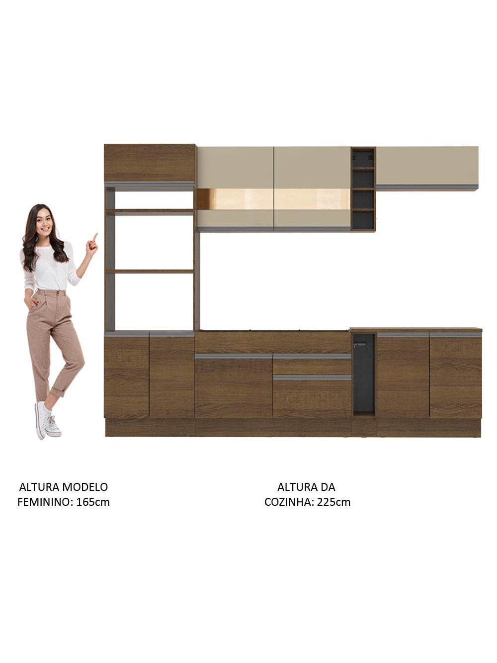 Armário de Cozinha Completa 290cm Rustic/Crema Vicenza Madesa 11