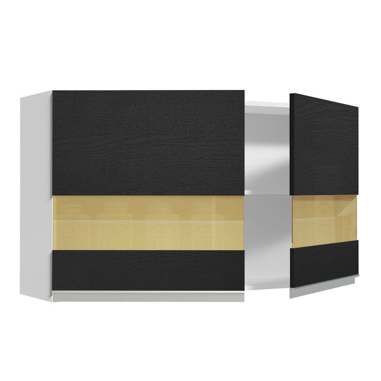 Armário Aéreo Madesa Glamy 120 cm 2 Portas com Vidro Branco/Preto