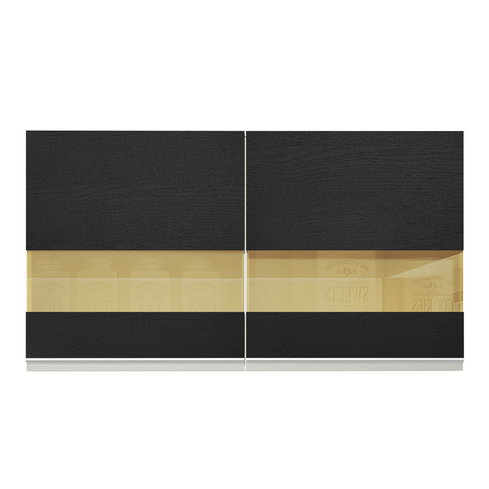 Armário Aéreo Madesa Glamy 120 cm 2 Portas com Vidro Branco/Preto