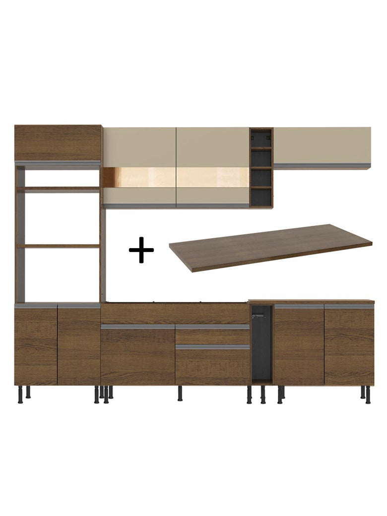 Armário de Cozinha Completa 290cm Rustic/Rustic/Crema Vicenza Madesa 11