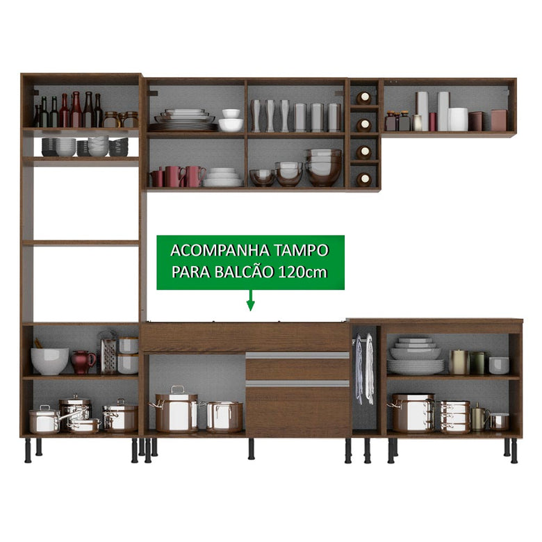 Armário de Cozinha Completa 290cm Rustic/Rustic/Crema Vicenza Madesa 11