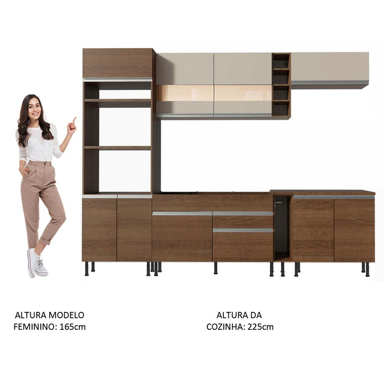 Armário de Cozinha Completa 290cm Rustic/Rustic/Crema Vicenza Madesa 11