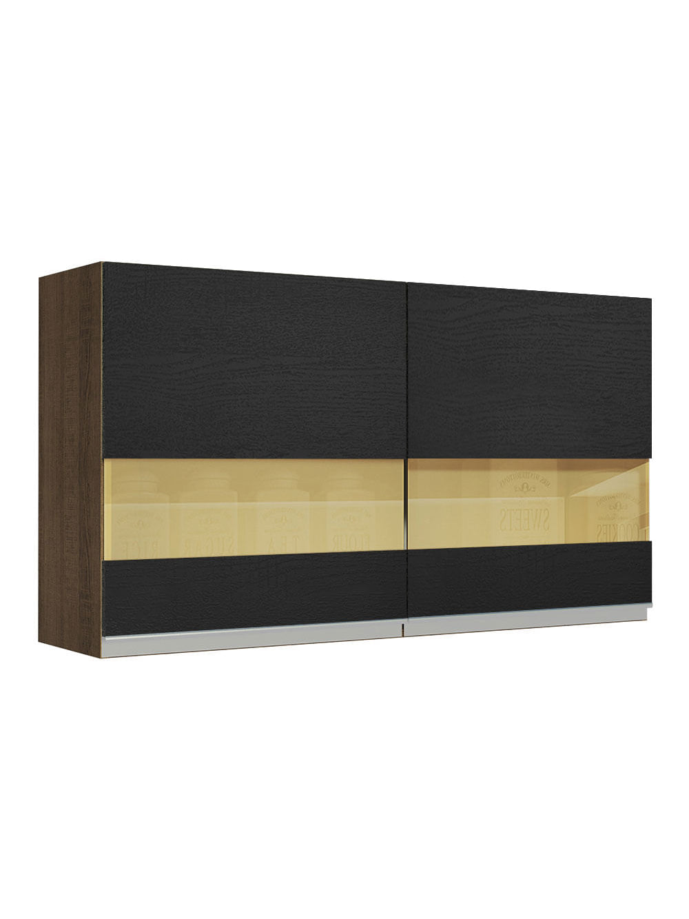 Armário Aéreo Madesa Glamy 120 cm 2 Portas com Vidro Rustic/Preto - Rustic/Preto