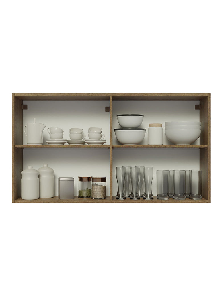 Armário Aéreo Madesa Glamy 120 cm 2 Portas com Vidro Rustic/Preto