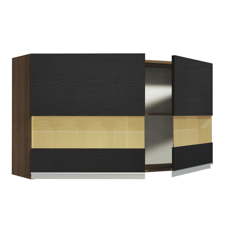Armário Aéreo Madesa Glamy 120 cm 2 Portas com Vidro Rustic/Preto