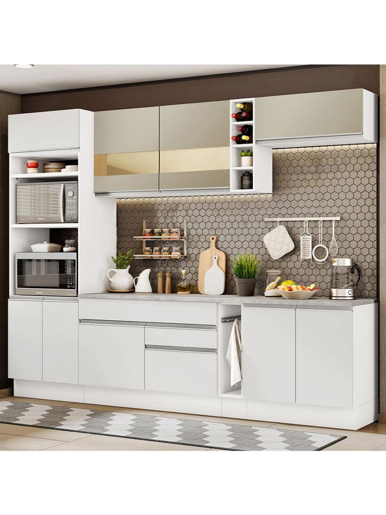 Armário de Cozinha Completa 290cm Branco/Crema Vicenza Madesa 11