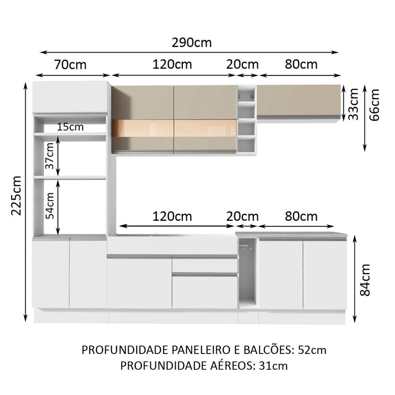 Armário de Cozinha Completa 290cm Branco/Crema Vicenza Madesa 11