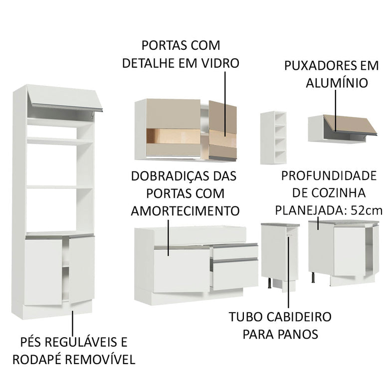 Armário de Cozinha Completa 290cm Branco/Crema Vicenza Madesa 11