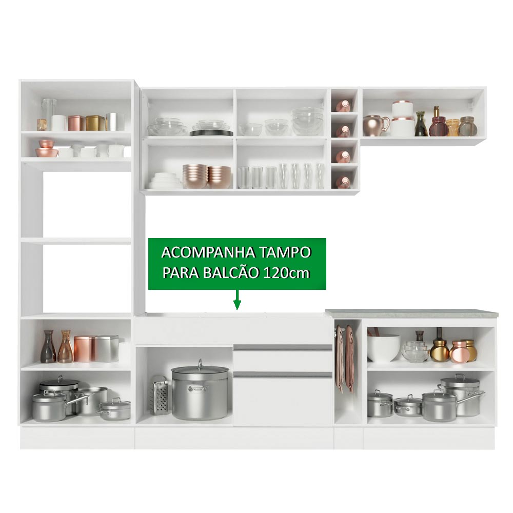 Armário de Cozinha Completa 290cm Branco/Crema Vicenza Madesa 11