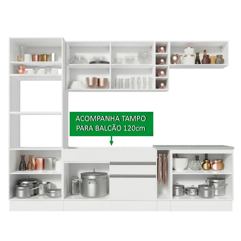 Armário de Cozinha Completa 290cm Branco/Crema Vicenza Madesa 11