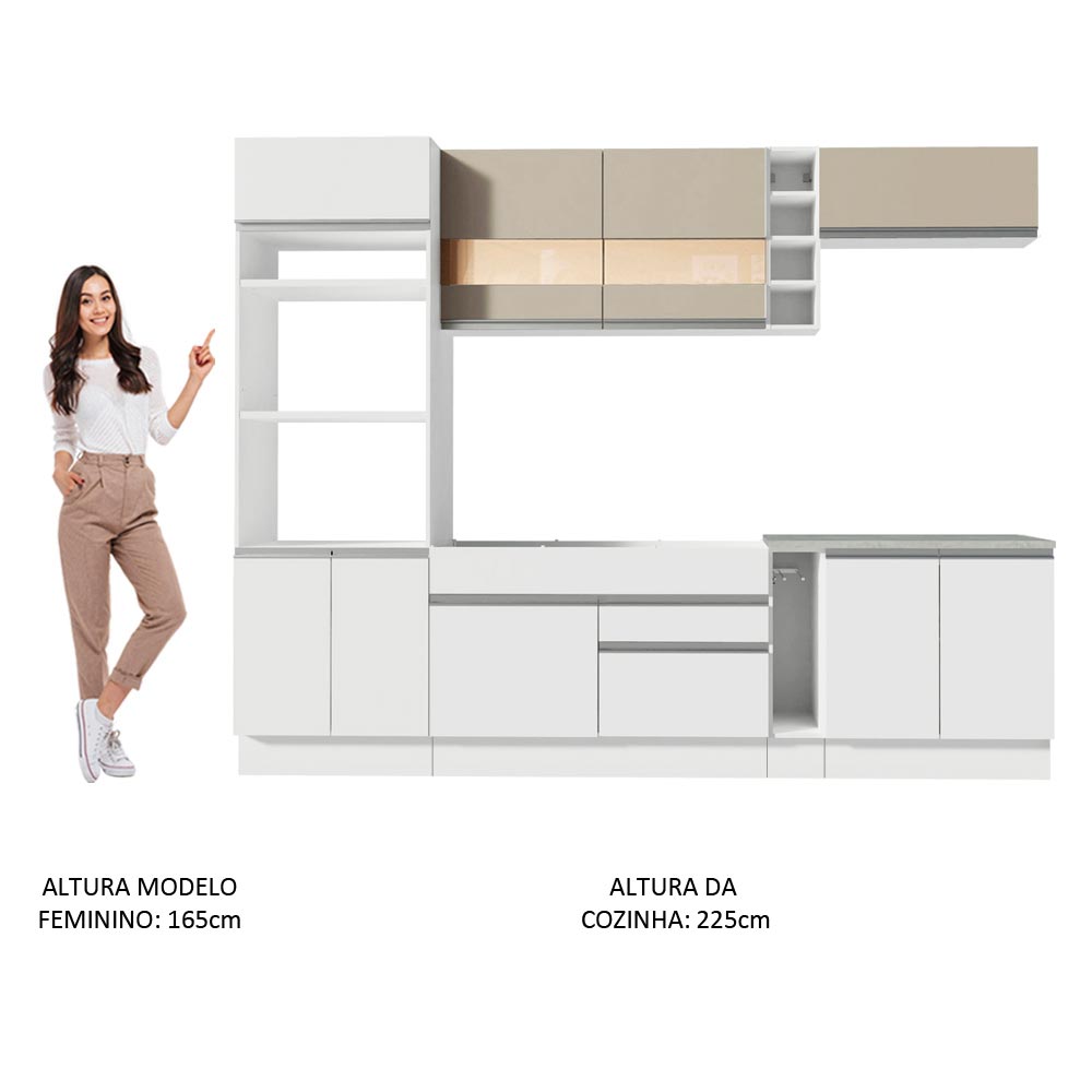 Armário de Cozinha Completa 290cm Branco/Crema Vicenza Madesa 11