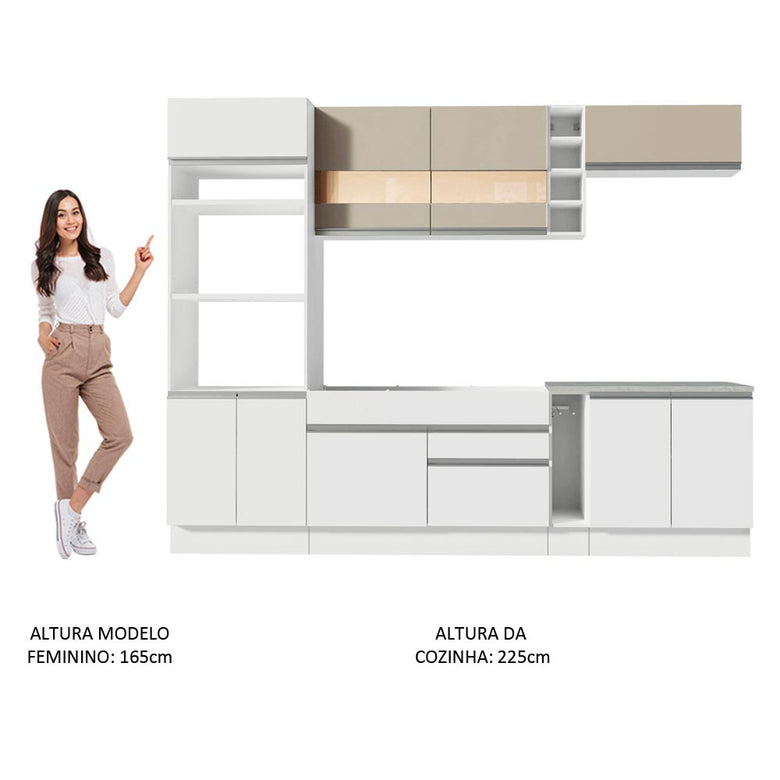 Armário de Cozinha Completa 290cm Branco/Crema Vicenza Madesa 11
