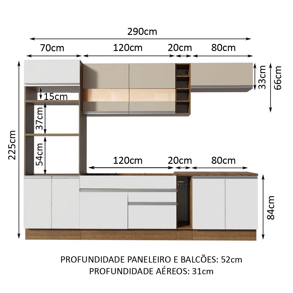 Armário de Cozinha Completa 290cm Rustic/Branco/Crema Vicenza Madesa 11
