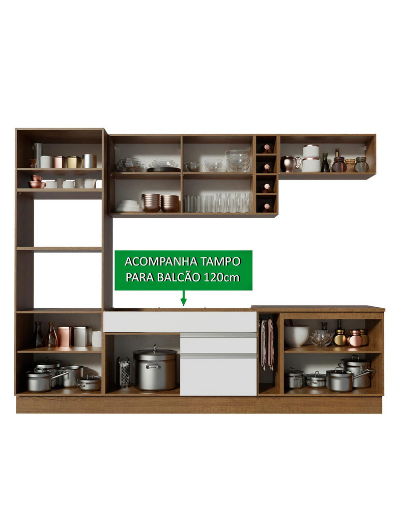 Armário de Cozinha Completa 290cm Rustic/Branco/Crema Vicenza Madesa 11