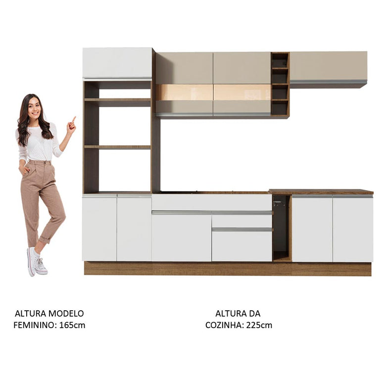 Armário de Cozinha Completa 290cm Rustic/Branco/Crema Vicenza Madesa 11