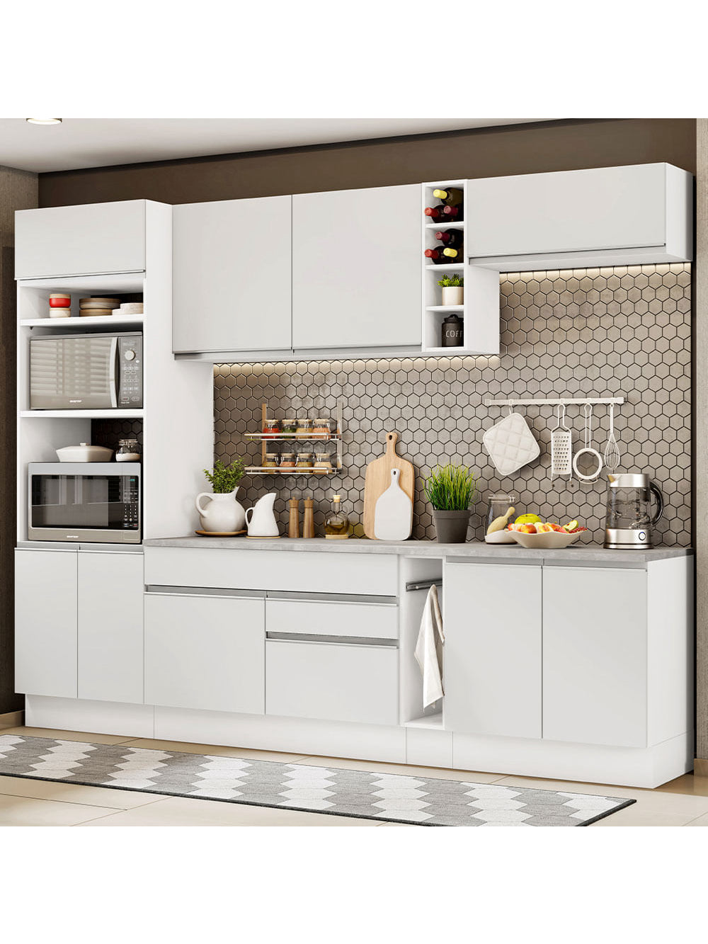Armário de Cozinha Completa 290cm Branco Vicenza Madesa 12 - Branco